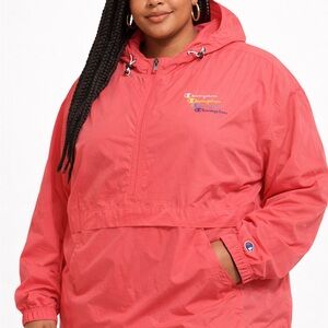 Champion Coral Pink Windbreaker Pullover Jacket 2X Hooded Oversized Athleisure